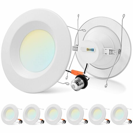 LUXRITE 5/6 Inch LED Recessed Can Light 5CCT 2700K-5000K 17W 1500LM Dimmable Wet Rated ETL Listed, 6PK LR23799-6PK